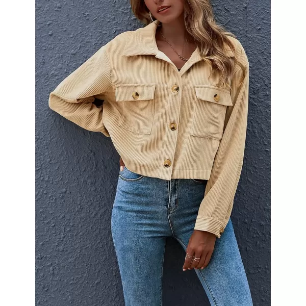 Gihuo Women's Fashion Cropped Shacket Button Down Corduroy Shacket Jackets