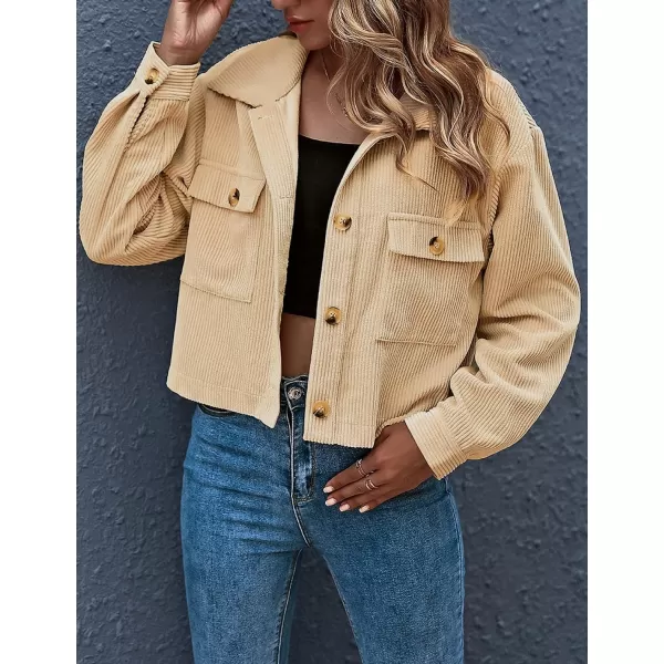 Gihuo Women's Fashion Cropped Shacket Button Down Corduroy Shacket Jackets