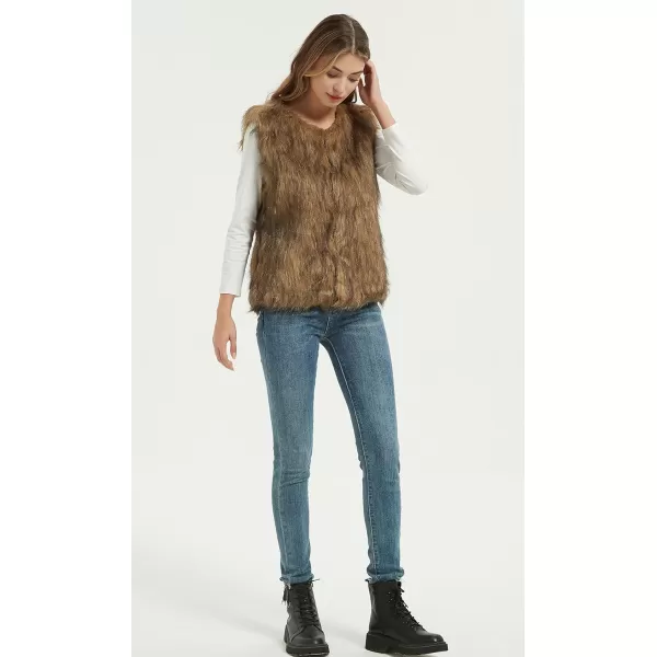 Gihuo Women's Faux Fur Vest Winter Short Waistcoat Fluffy Sleeveless Jacket