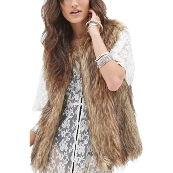 Gihuo Women's Faux Fur Vest Winter Short Waistcoat Fluffy Sleeveless Jacket
