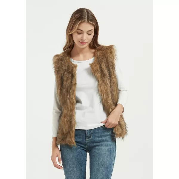 Gihuo Women's Faux Fur Vest Winter Short Waistcoat Fluffy Sleeveless Jacket