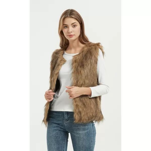 Gihuo Women's Faux Fur Vest Winter Short Waistcoat Fluffy Sleeveless Jacket