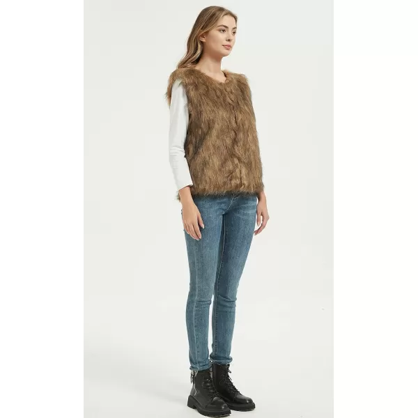 Gihuo Women's Faux Fur Vest Winter Short Waistcoat Fluffy Sleeveless Jacket