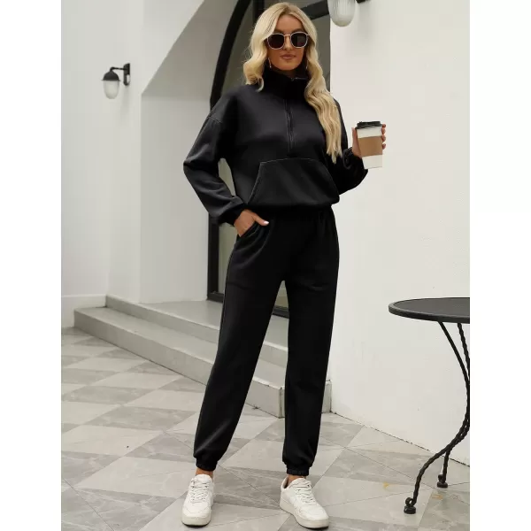 Gihuo Women's Fleece 2 Piece Outfits Sweatsuit Half Zip Stand-Up Collar Sweatshirts and Drawstring Jogger Pants Lounge Set
