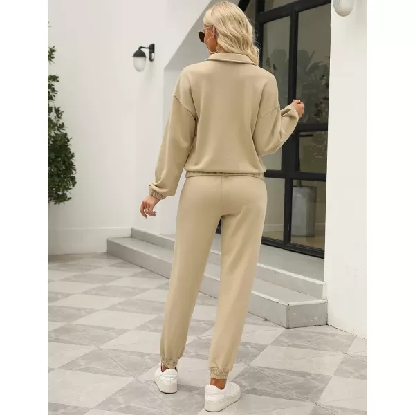 Gihuo Women's Fleece 2 Piece Outfits Sweatsuit Half Zip Stand-Up Collar Sweatshirts and Drawstring Jogger Pants Lounge Set