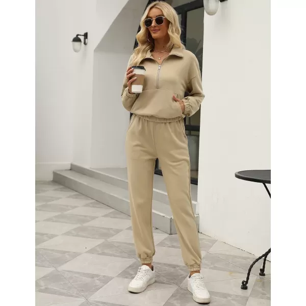 Gihuo Women's Fleece 2 Piece Outfits Sweatsuit Half Zip Stand-Up Collar Sweatshirts and Drawstring Jogger Pants Lounge Set
