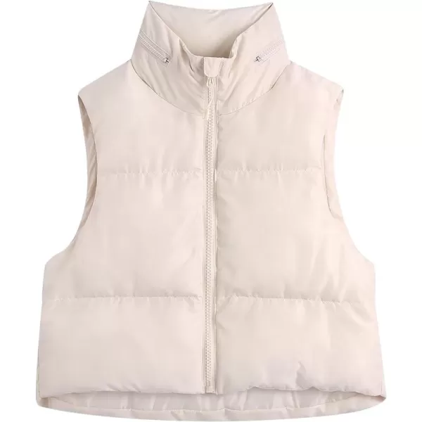 Gihuo Women's Full Zip Cropped Puffer Vest Quilted Gilet Winter Padded Vest Sleeveless Jacket with Storable Hood