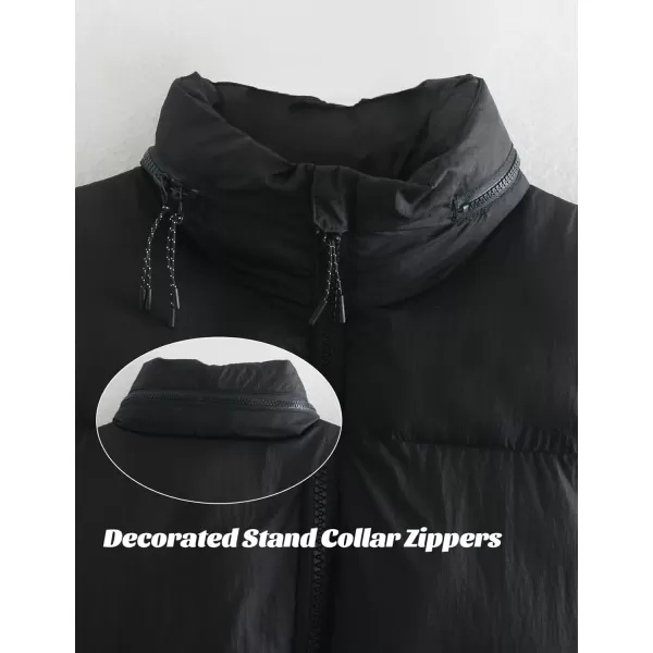 Gihuo Women's Full Zip Cropped Puffer Vest Quilted Gilet Winter Padded Vest Sleeveless Jacket with Storable Hood