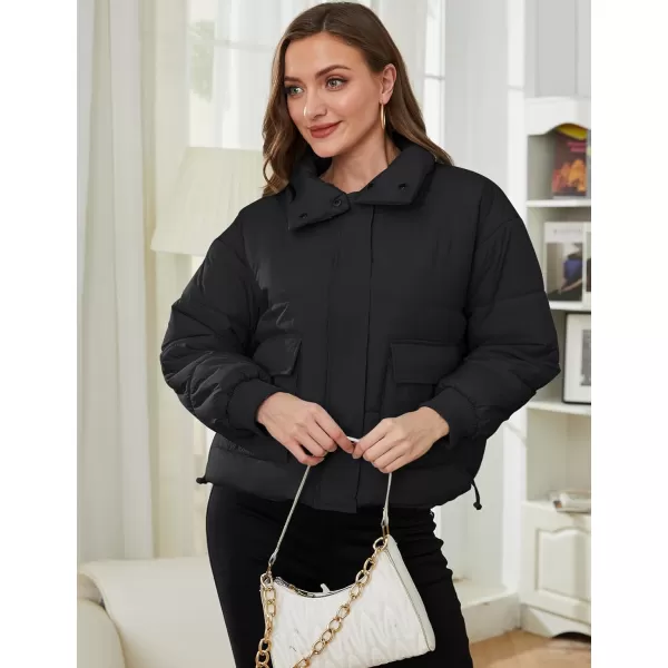 Gihuo Women's Lightweight Puffer Jacket Cropped Zip Up Quilted Jackets Stand Collar Padded Coat with Pockets