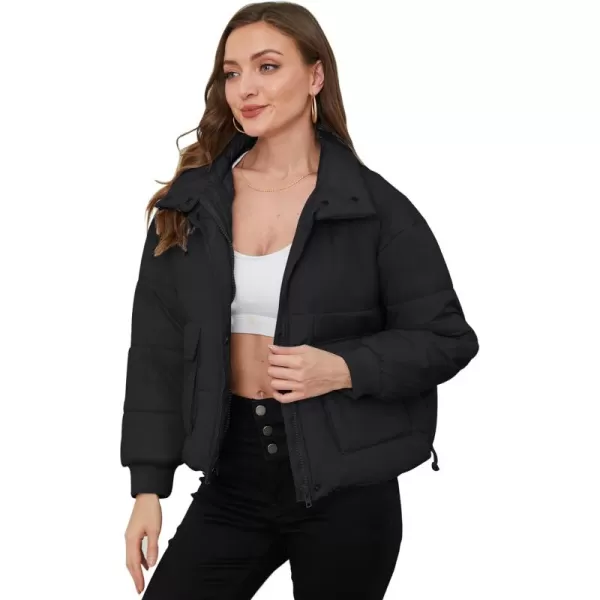 Gihuo Women's Lightweight Puffer Jacket Cropped Zip Up Quilted Jackets Stand Collar Padded Coat with Pockets