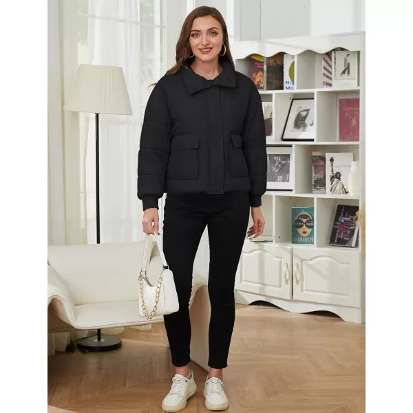 Gihuo Women's Lightweight Puffer Jacket Cropped Zip Up Quilted Jackets Stand Collar Padded Coat with Pockets