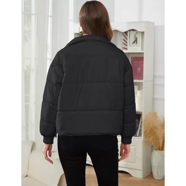 Gihuo Women's Lightweight Puffer Jacket Cropped Zip Up Quilted Jackets Stand Collar Padded Coat with Pockets