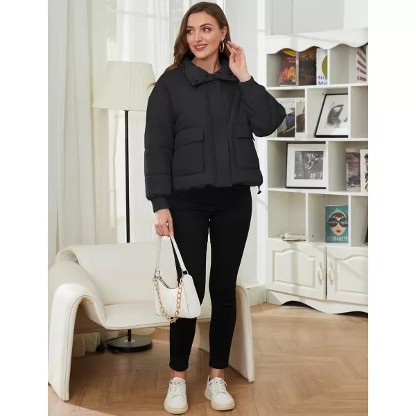 Gihuo Women's Lightweight Puffer Jacket Cropped Zip Up Quilted Jackets Stand Collar Padded Coat with Pockets