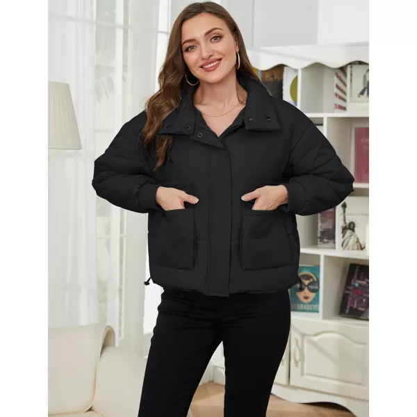 Gihuo Women's Lightweight Puffer Jacket Cropped Zip Up Quilted Jackets Stand Collar Padded Coat with Pockets