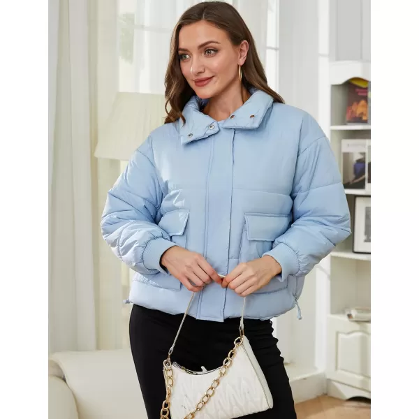 Gihuo Women's Lightweight Puffer Jacket Cropped Zip Up Quilted Jackets Stand Collar Padded Coat with Pockets