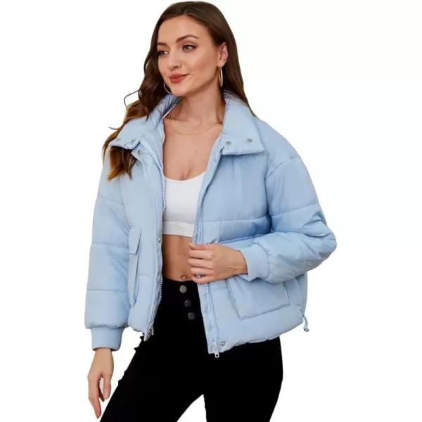 Gihuo Women's Lightweight Puffer Jacket Cropped Zip Up Quilted Jackets Stand Collar Padded Coat with Pockets