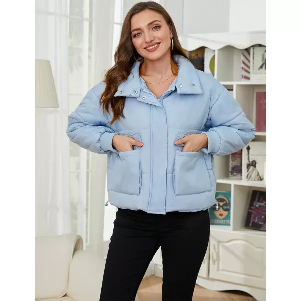 Gihuo Women's Lightweight Puffer Jacket Cropped Zip Up Quilted Jackets Stand Collar Padded Coat with Pockets