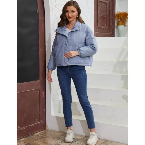 Gihuo Womens Lightweight Quilted Puffer Jacket Long Sleeve Full Zip Padded Winter Coats Loose Fit Outerwear Pockets
