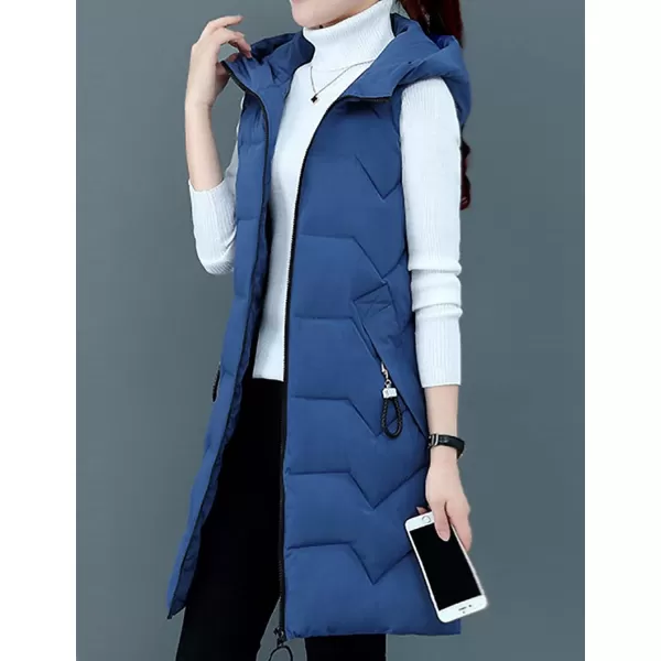 Gihuo Womens Long Hooded Puffer Vest Sleeveless Winter Bubble Jackets Zip Up Warm Coat Outerwear with Pockets
