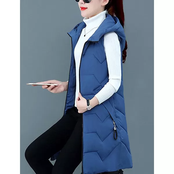 Gihuo Womens Long Hooded Puffer Vest Sleeveless Winter Bubble Jackets Zip Up Warm Coat Outerwear with Pockets