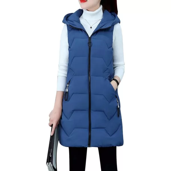 Gihuo Womens Long Hooded Puffer Vest Sleeveless Winter Bubble Jackets Zip Up Warm Coat Outerwear with Pockets