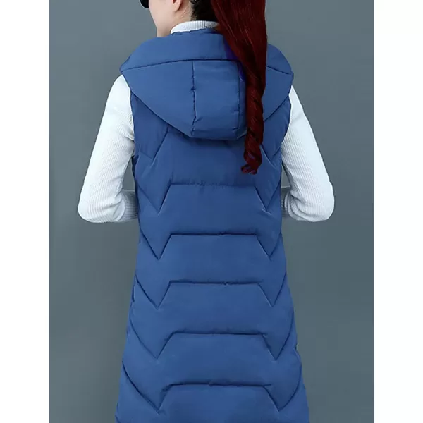 Gihuo Womens Long Hooded Puffer Vest Sleeveless Winter Bubble Jackets Zip Up Warm Coat Outerwear with Pockets