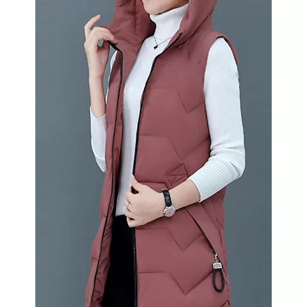 Gihuo Womens Long Hooded Puffer Vest Sleeveless Winter Bubble Jackets Zip Up Warm Coat Outerwear with Pockets