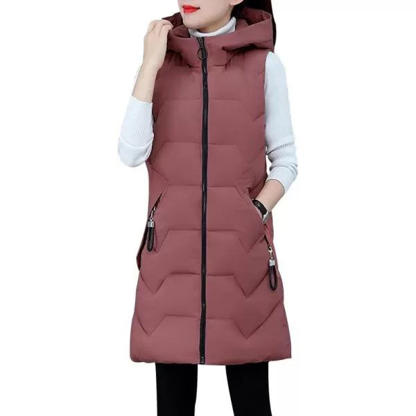 Gihuo Womens Long Hooded Puffer Vest Sleeveless Winter Bubble Jackets Zip Up Warm Coat Outerwear with Pockets