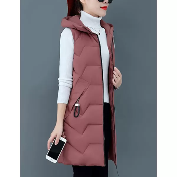 Gihuo Womens Long Hooded Puffer Vest Sleeveless Winter Bubble Jackets Zip Up Warm Coat Outerwear with Pockets