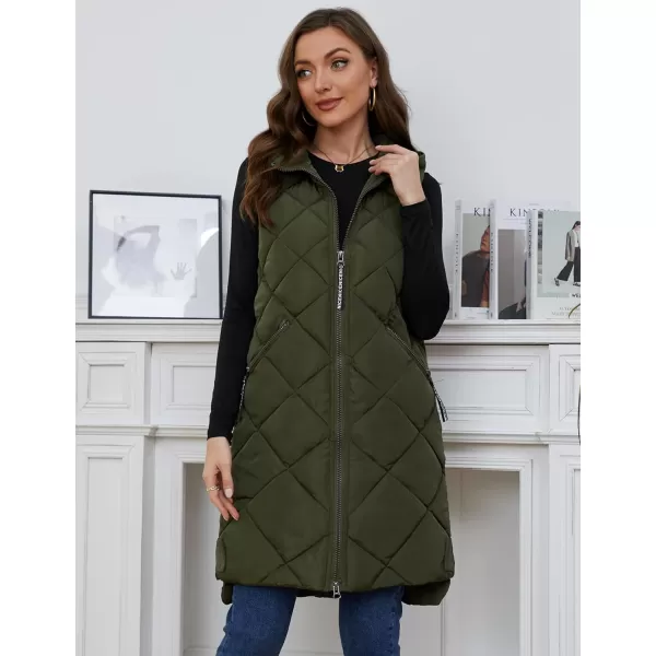 Gihuo Womens Long Hooded Puffer Vest Sleeveless Winter Bubble Jackets Zip Up Warm Coat Outerwear with Pockets