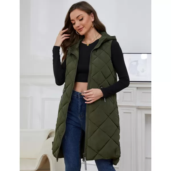 Gihuo Womens Long Hooded Puffer Vest Sleeveless Winter Bubble Jackets Zip Up Warm Coat Outerwear with Pockets