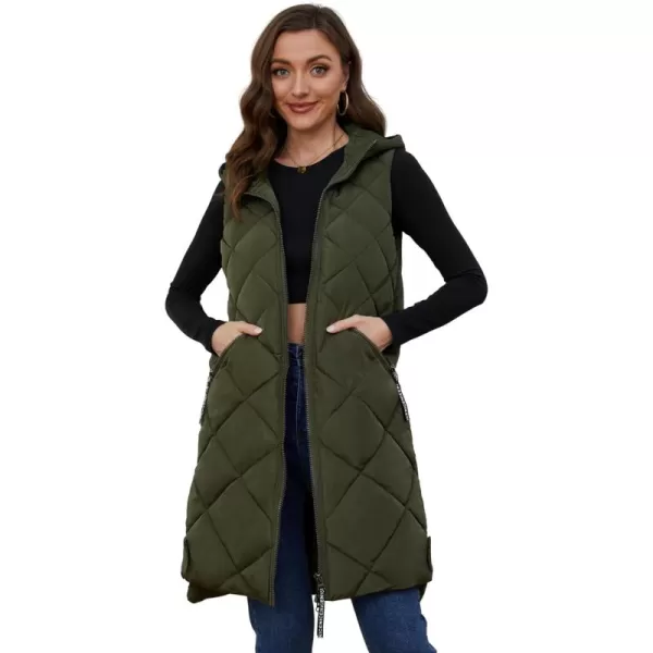 Gihuo Womens Long Hooded Puffer Vest Sleeveless Winter Bubble Jackets Zip Up Warm Coat Outerwear with Pockets