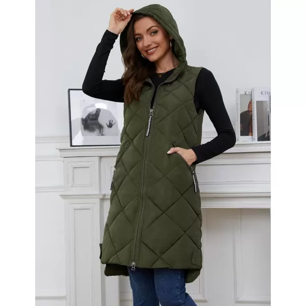 Gihuo Womens Long Hooded Puffer Vest Sleeveless Winter Bubble Jackets Zip Up Warm Coat Outerwear with Pockets