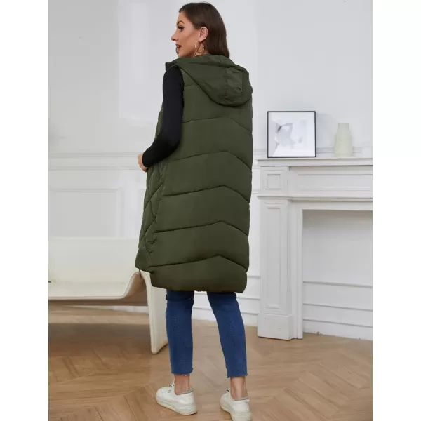Gihuo Womens Long Hooded Puffer Vest Sleeveless Winter Bubble Jackets Zip Up Warm Coat Outerwear with Pockets