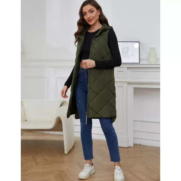 Gihuo Womens Long Hooded Puffer Vest Sleeveless Winter Bubble Jackets Zip Up Warm Coat Outerwear with Pockets
