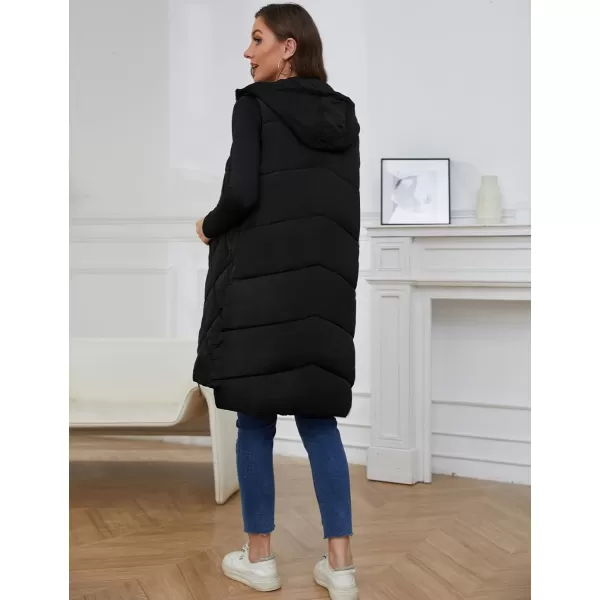 Gihuo Womens Long Hooded Puffer Vest Sleeveless Winter Bubble Jackets Zip Up Warm Coat Outerwear with Pockets