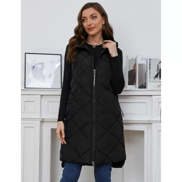 Gihuo Womens Long Hooded Puffer Vest Sleeveless Winter Bubble Jackets Zip Up Warm Coat Outerwear with Pockets