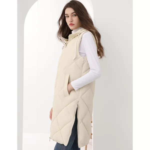 Gihuo Women's Long Puffer Vest Hooded Zip Up Sleeveless Winter Jacket Quilted Coats Padded Gilet