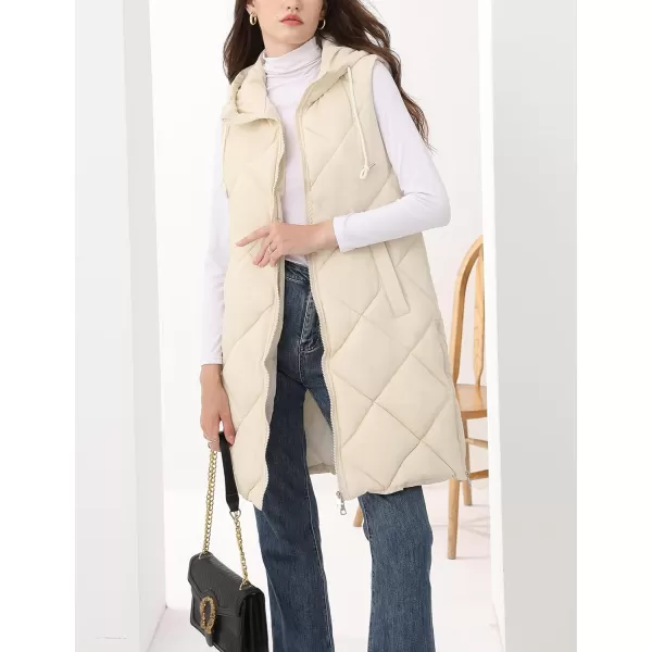 Gihuo Women's Long Puffer Vest Hooded Zip Up Sleeveless Winter Jacket Quilted Coats Padded Gilet