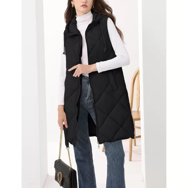 Gihuo Women's Long Puffer Vest Hooded Zip Up Sleeveless Winter Jacket Quilted Coats Padded Gilet