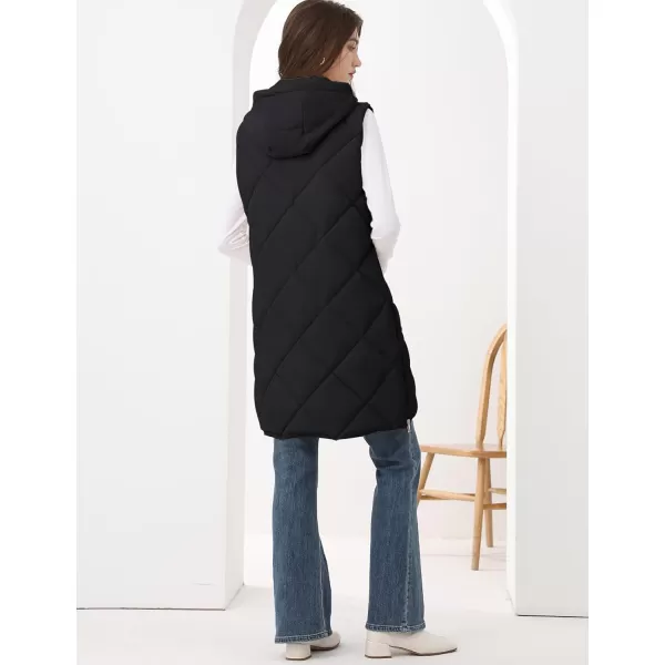 Gihuo Women's Long Puffer Vest Hooded Zip Up Sleeveless Winter Jacket Quilted Coats Padded Gilet