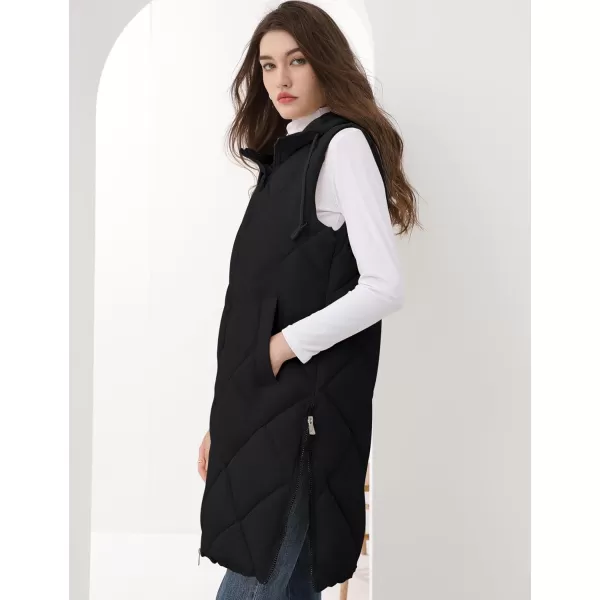 Gihuo Women's Long Puffer Vest Hooded Zip Up Sleeveless Winter Jacket Quilted Coats Padded Gilet