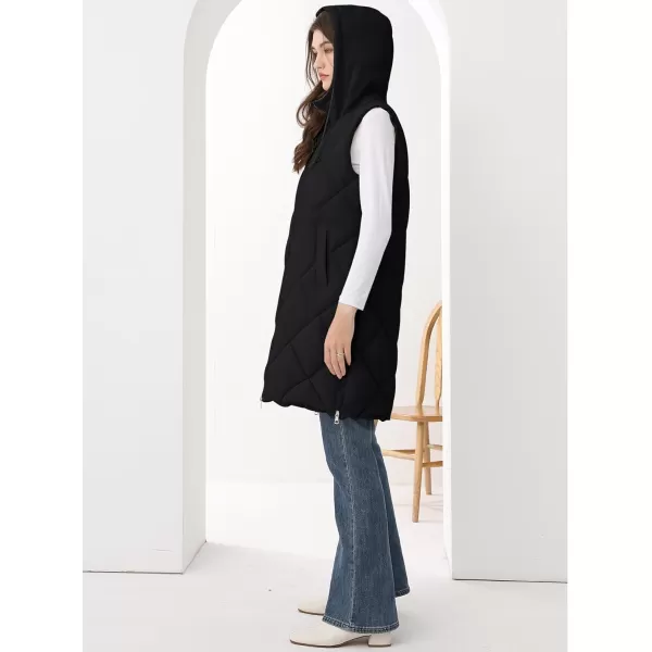 Gihuo Women's Long Puffer Vest Hooded Zip Up Sleeveless Winter Jacket Quilted Coats Padded Gilet