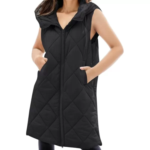 Gihuo Women's Long Puffer Vest Hooded Zip Up Sleeveless Winter Jacket Quilted Coats Padded Gilet
