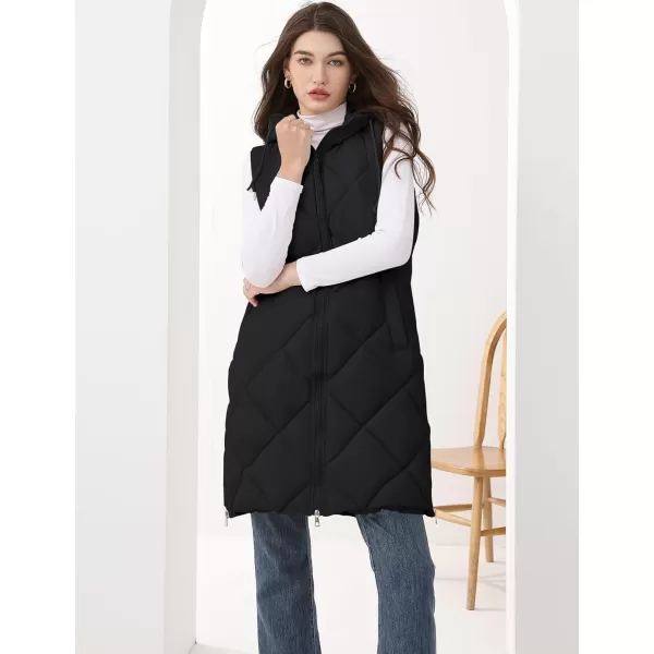 Gihuo Women's Long Puffer Vest Hooded Zip Up Sleeveless Winter Jacket Quilted Coats Padded Gilet
