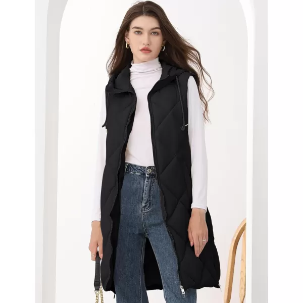 Gihuo Women's Long Puffer Vest Hooded Zip Up Sleeveless Winter Jacket Quilted Coats Padded Gilet