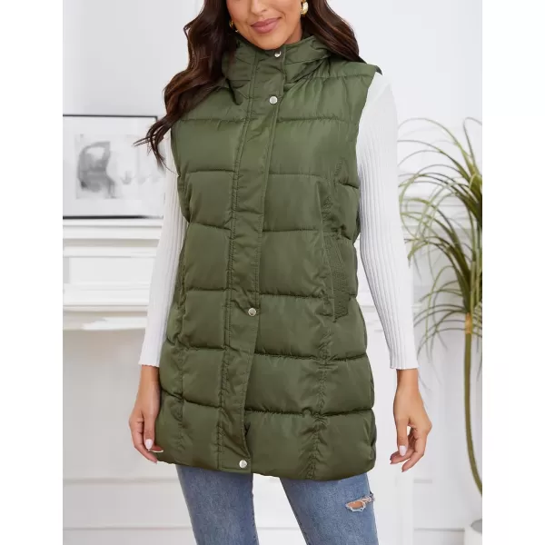 Gihuo Women's Long Puffer Vest Winter Quilted Hooded Sleeveless Zip Up Long Jacket Vest Gilet
