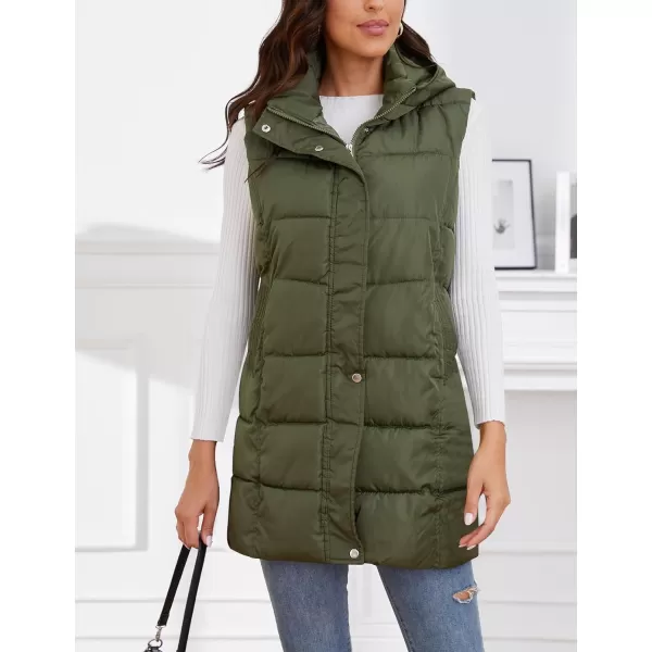 Gihuo Women's Long Puffer Vest Winter Quilted Hooded Sleeveless Zip Up Long Jacket Vest Gilet