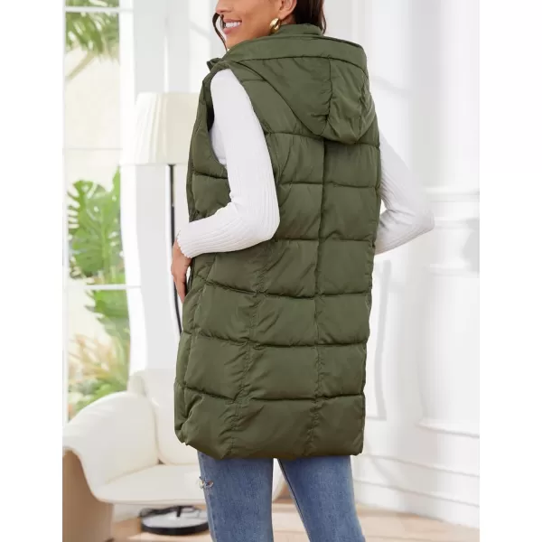 Gihuo Women's Long Puffer Vest Winter Quilted Hooded Sleeveless Zip Up Long Jacket Vest Gilet