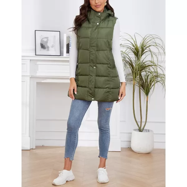 Gihuo Women's Long Puffer Vest Winter Quilted Hooded Sleeveless Zip Up Long Jacket Vest Gilet